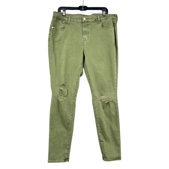 Old Navy Denim - Old‎ Navy Rockstar Mid Rise Distressed Olive Green Skinny Jeans Women Size 16